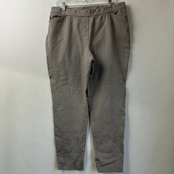 j. jill Ponte Knit Pull-On Pant Woman Large SLIM LEG Grey Tweed-like Faux Zipper - Picture 2 of 7